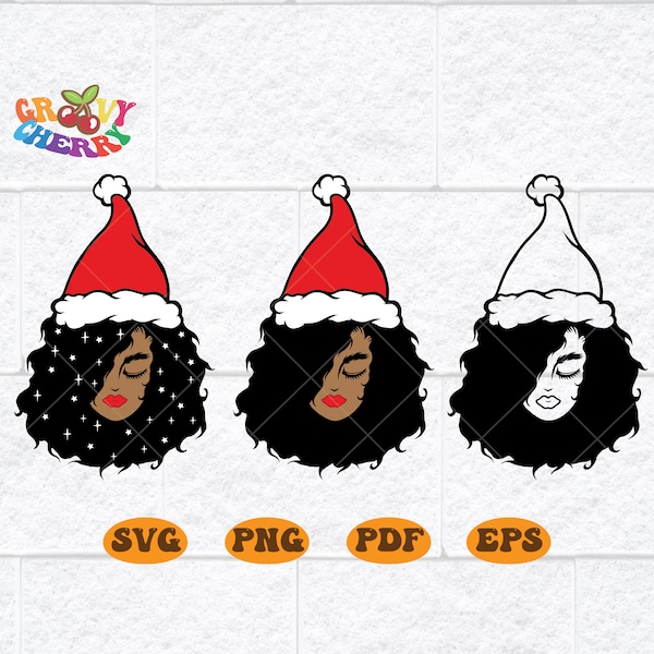 Afro Santa Svg, Afro Diva, Queen Boss, Lady Boss, Afro Queen, Santa Woman Svg, Afro Lady, African american SVG files for cricut Silhouette