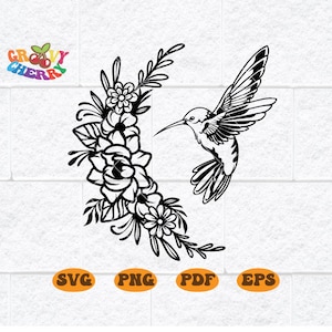 Hummingbird Svg | Hummingbird Floral Wreath Svg | Flower Humming Bird svg | Bird Svg | Bird Silhouette | Cricut & Silhouette Png Dxf Eps Ai