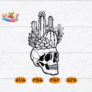 Skull Cactus Plant Svg, Archivo png Cactus Skull, Sublimación de cráneo, Ilustración de cráneo suculento, Silueta de cráneo, Clipart de cráneo, Sublimación