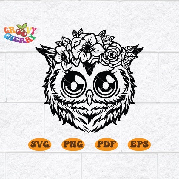 Owl Flower Crown SVG, Owl Floral Crown, Owl Svg, Owl Png, Owl Art, Owl Sticker, Owl Shirt, Cute Animal Svg, Animal Floral Crown, CUT FILES