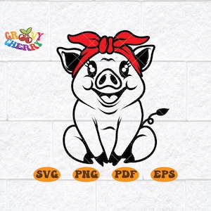 Pig Bandana Svg, Pig with bandana Svg, Pig Svg File, Bandana Pig Svg, Animal Face, bandana svg, animal with headband, piggy svg, Pig Cutfile