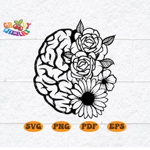 Mental health matters Svg | Floral Brain Svg | Awareness Shirt Svg | Anatomy Svg | Mind Health Svg | Cricut & Silhouette | Printable Png Dxf