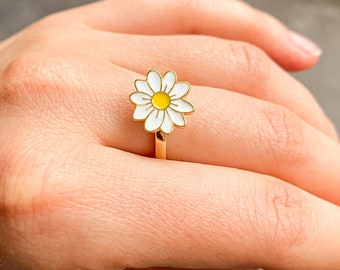 Daisy Anxiety Fidget Ring, Anxiety spinner ring, Stainless Steel Anxiety Rings, Stress Relief