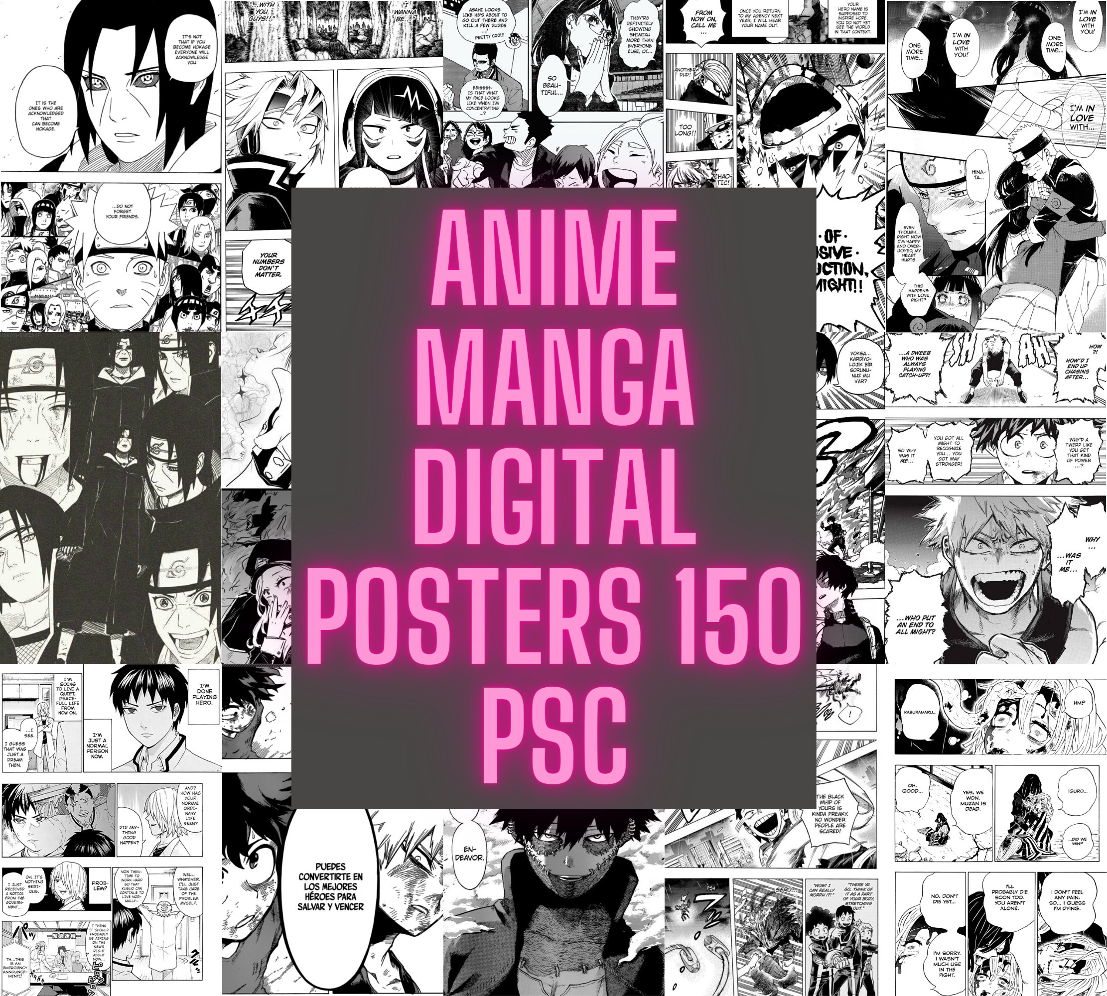 Manga, manga Panel Wall Collage, anime collage, Comic Panels Wall Collage, Anime Manga Wall Art, Digital Prints (DIGITAL DOWNLOAD)