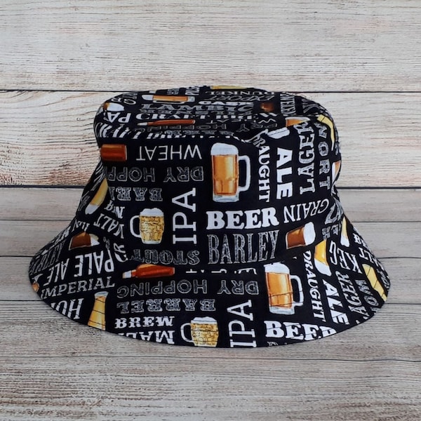 Adult Bucket Hat - Beer Drinking Hat, Reversible Cotton Hat, Father's Day Gift for Dad, Backyard BBQ, Party Gift for Him, Unisex One Size