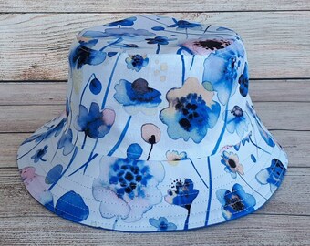 Adult Bucket Hat - Reversible Ladies Cotton Pretty Summer Sun Hat, Hat for Women, Gift for Her, Sun Protection for Beach, One Size Cap