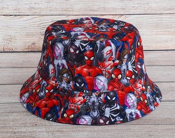 Bucket Hat - Spiderman, Reversible Hat, Cotton Hat, Gift for Friend, Superhero, Kids Hat, Adult Hat, Unisex, One Size Hat