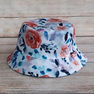 Adult Bucket Hat - Reversible Ladies Cotton Pretty Summer Sun Hat, Hat for Women, Gift for Her, Sun Protection for Beach, One Size Cap