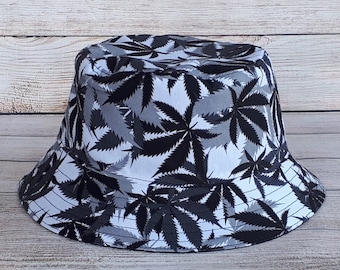 Adult Bucket Hat - Marijuana Leaf Reversible Cotton Hat, Trendy Festival Party Hat, Unisex One Size Sun Hat, Gift for Friend, Boyfriend Gift