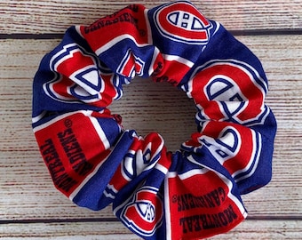 Hockey Team Hair Scrunchie, Reusable Cotton Hair Tie Elastic, Gift for Hockey Fan, Gift for Her, NHL Montreal Canadiens Gift, Gift for Girl