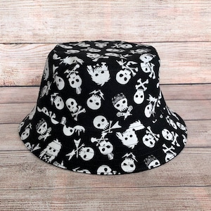 Adult Bucket Hat - Rock n Roll Skull, Reversible Bucket Hat, Rave Hat, Festival Hat, Trendy Hat, Sun Hat, Beachwear Hat, Adult Hat, Unisex