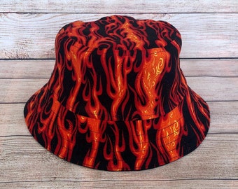 Y2K Flame Print Faux Fur Bucket Hat: Vintage Rave Festival Style