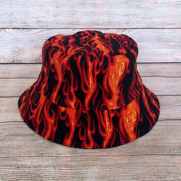 Bucket Hat - Reversible Cotton Fisherman's Hat, Flames Fire Smoke Cap, Men's Hot Rod Motorcycle Biker Gift, Gifts for Him, Unisex One Size