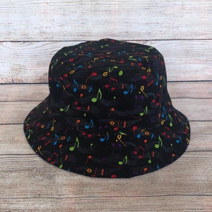 Adult Bucket Hat - Musician Music Notes Gift, Gift for Friend, Ladies Men's One Size Unisex Cap, Concert Party Rave Rock n Roll Beanie Hat