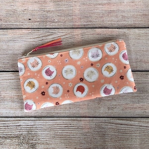 Cat Pencil Case, Accessory Bag, Reusable Zipper Bag, Purse Organizer, Student Present, Sunglass Bag, Gift for her, Cotton Zipper Pouch