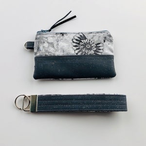 Handmade Zippered Credit Card Pouch, Minimalist Key Fob Coin Purse, Women's Small Wallet with Wristlet Key Chain, Mother's Day Gift for Her