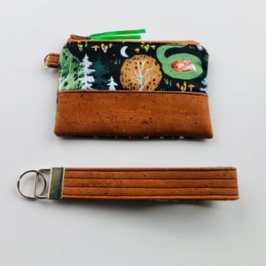 Handmade Zippered Credit Card Pouch, Minimalist Key Fob Coin Purse, Women's Small Wallet with Wristlet Key Chain, Mother's Day Gift for Her