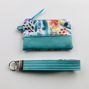 Handmade Zippered Credit Card Pouch, Minimalist Key Fob Coin Purse, Women's Small Wallet with Wristlet Key Chain, Mother's Day Gift for Her