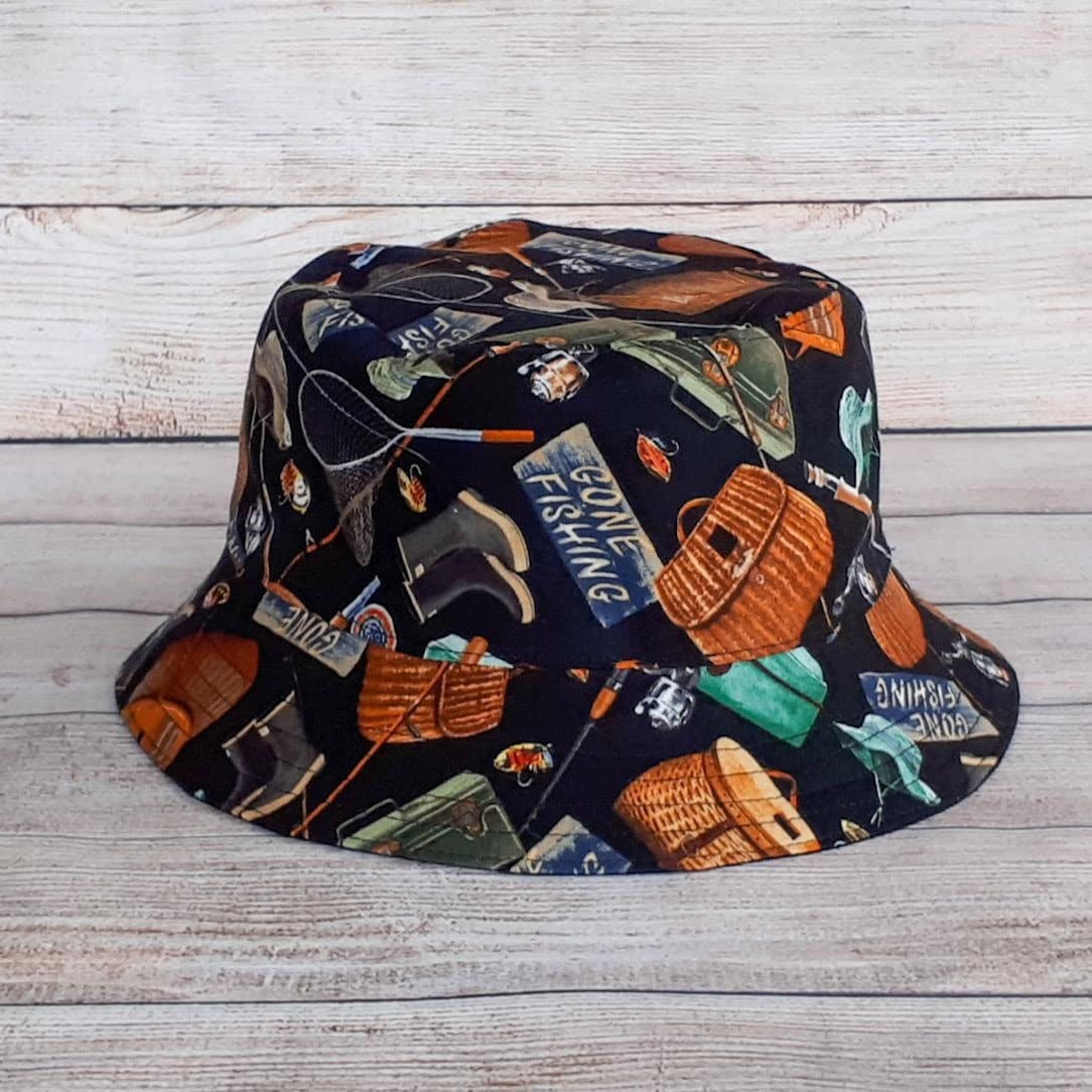 Adult Bucket Hat - Fishing, Reversible Hat, Cotton Hat, Fishing Gifts for Him, Fish, Fish Fabric, Fisherman's Hat, Fishing Hat, Men's Hat