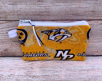 NHL Nashville Predators Hockey Team Coin Purse, Credit Card Wallet, Earbud Storage Zipper Bag, Gift for Hockey Lover, Hockey Gear Fan Gift