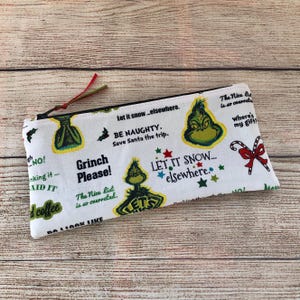 Grinch Christmas Zipper Pouch, Makeup Bag, School Pencil Case, Travel Accessory Case, Gift for Student Friend, Wallet for Xmas Money
