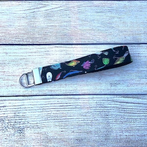 Fly Fishing Keychain, Fishing Theme Ring Wristlet, Keyring Strap, Fabric Wrist Key Fob, ID Wrist Lanyard, Gift for Dad, Stocking Stuffer
