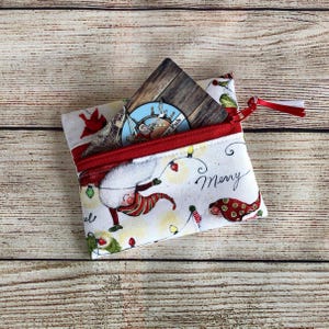 Handmade Zippered Credit Card Pouch, Minimalist Coin Mini Purse, Childs Small Wallet, Christmas Gift Card Case, Santa Stocking Stuffer