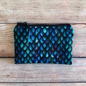 Coin Purse Zipper Pouch, Spare Change Wallet, Credit Card Holder, Accessory Earbud Storage, Dragon Scales,  Handmade Cute Small Cotton Bag