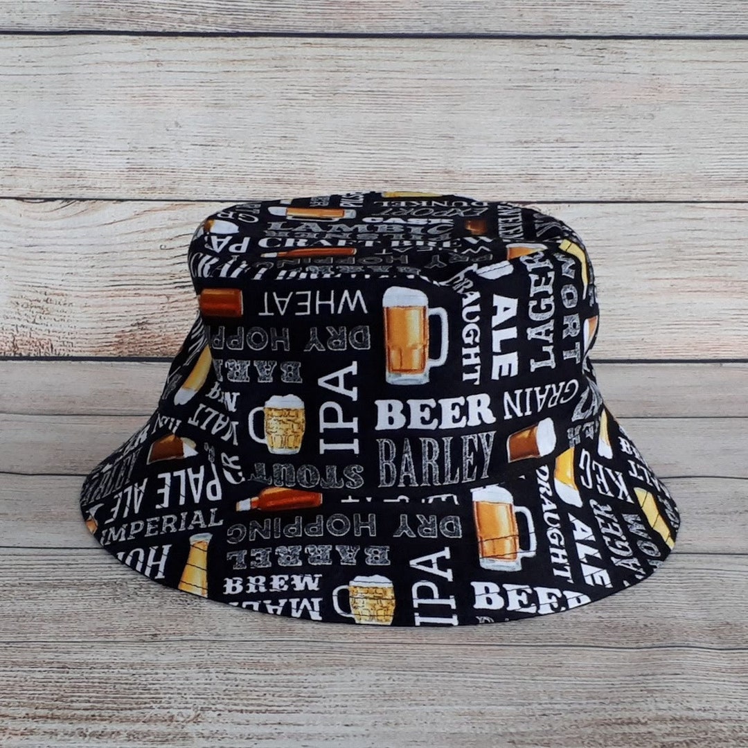 Adult Bucket Hat Beer Drinking Hat, Reversible Cotton Hat, Father's Day