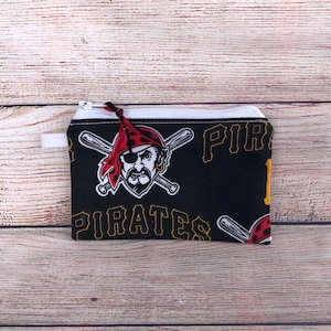 Pittsburgh Pirates MLB Baseball Team Handmade Reusable Zipper Coin Credit Card Wallet, Earbud Storage, Gift for Friend, Small Organizer Bag