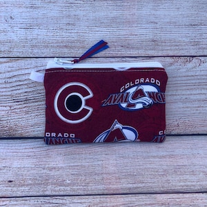 Colorado Avalanche Coin Purse, NHL Hockey Team, Handmade Reusable Zipper Card Wallet, Earbud Storage, Gift for Friend, Small Organizer Bag