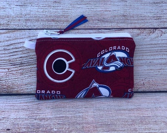 Colorado Avalanche Coin Purse, NHL Hockey Team, Handmade Reusable Zipper Card Wallet, Earbud Storage, Gift for Friend, Small Organizer Bag