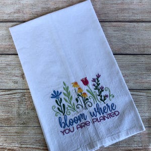 Wildflowers Embroidered Flour Sack Tea Towel, Kitchen Dish Drying Towel, Decorative Towel, Hostess Gift for Friend, Birthday Gift for her