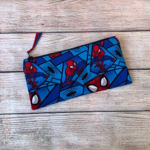 Zipper Pouch - Superhero Bag, Office Stationery Pencil Case, Travel Accessory Bag, Gift for Friend, Child&#39;s Spiderman Gift, Sunglass Case