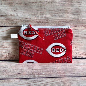 Cincinnati Reds MLB Baseball Team Handmade Reusable Zipper Coin Credit Card Wallet, Earbud Storage, Gift for Friend, Small Organizer Bag