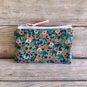Coin Credit Card Zipper Pouch, Spare Change Wallet, Accessory Earbud Storage, Gift for Friend, Small Cute Cotton Floral Bag, Rifle Paper Co.