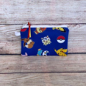 Childs Coin Purse, Handmade Reusable Zipper Card Wallet, Earbud Storage, Pokemon Gift for Child, Cartoon Zipper Pouch, Boy Gift for Him
