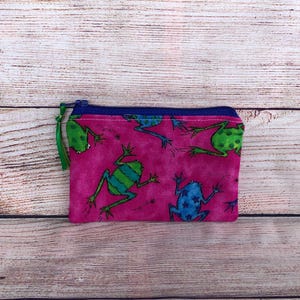 Frog Coin Purse, Reusable Zipper Pouch, Pink Change Purse, Card Wallet, Earbud Small Storage Organizer, Frog Birthday Gift for Child Friend