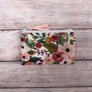 Coin Credit Card Zipper Pouch, Spare Change Wallet, Accessory Earbud Storage, Gift for Friend, Small Cute Cotton Floral Bag, Rifle Paper Co.
