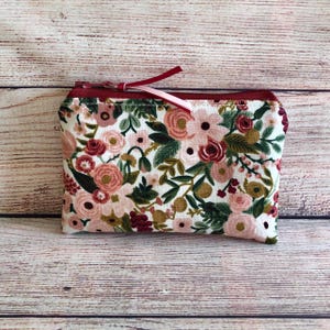Coin Credit Card Zipper Pouch, Spare Change Wallet, Accessory Earbud Storage, Gift for Friend, Small Cute Cotton Floral Bag, Rifle Paper Co.