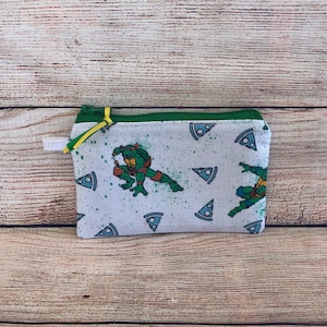 Ninja Turtle Handmade Reusable Zipper Coin Card Wallet, Earbud Storage Bag, Gift Card Envelope, Gift for Child Friend, Small Organizer Pouch