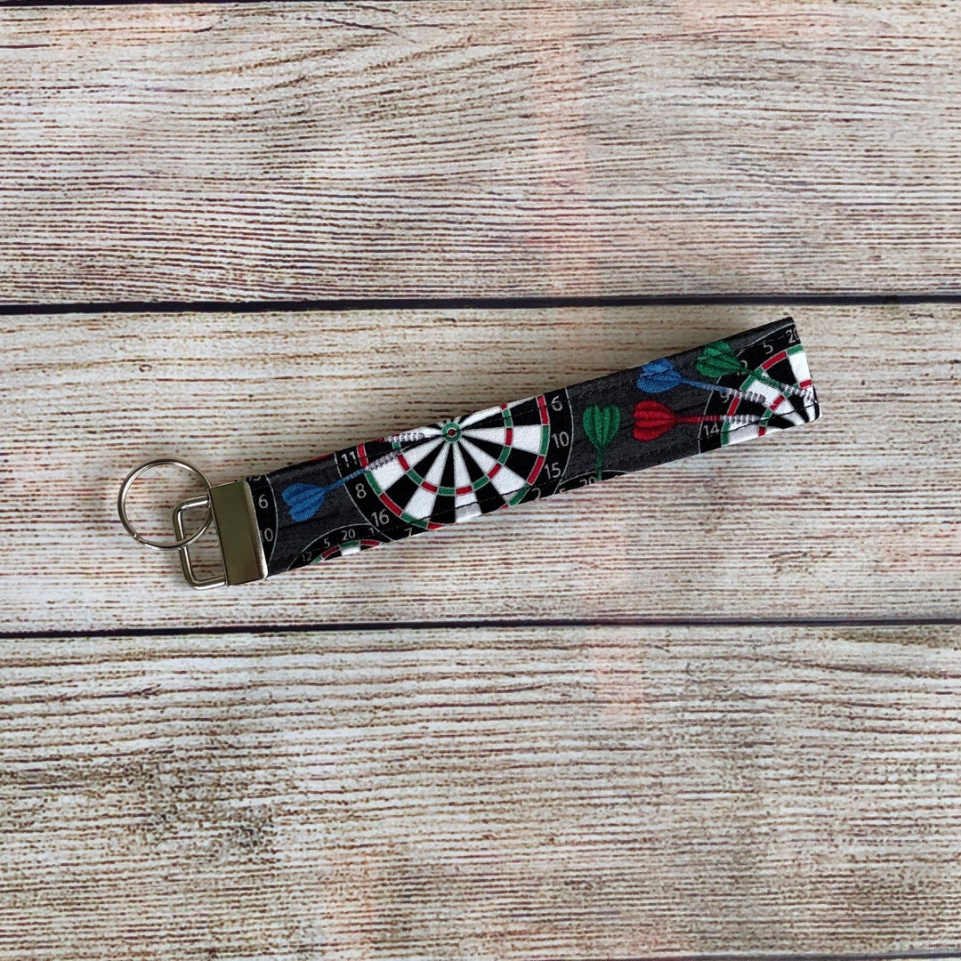Dartboard Keychain, Dart Board Game Wristlet, Handmade Keyring Strap