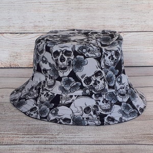 Adult Bucket Hat - Skull, Reversible Bucket Hat, Rave Hat, Festival Hat, Trendy Hat, Skeleton, Sun Hat, Halloween, Birthday Present, Unisex