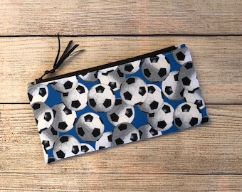Soccer Ball Pencil Case, Zipper Pouch for Soccer Player, Accessory Bag for USB cords, Reusable Bag, Soccer Lover Birthday Gift for Boy