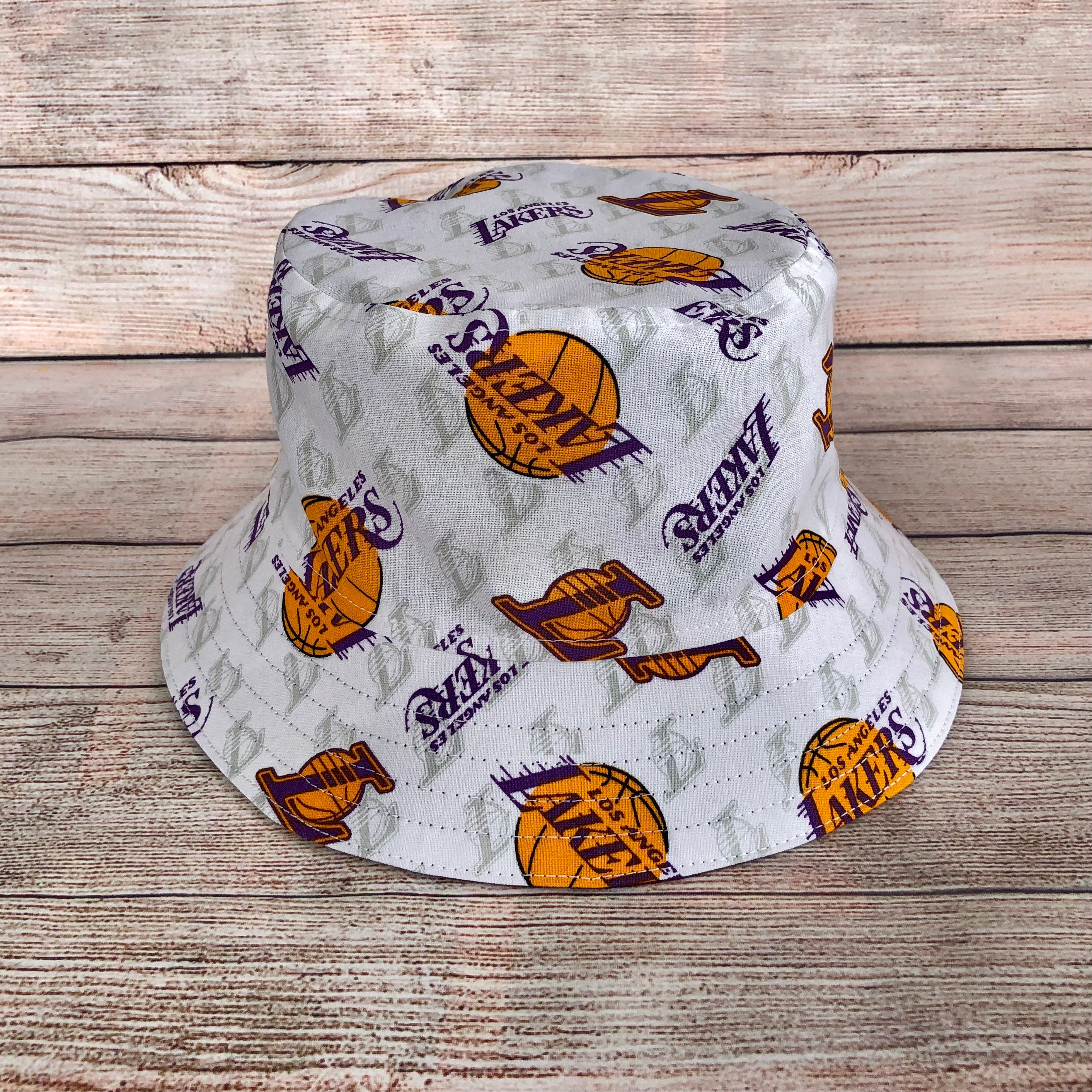 Gray Stretch Denim Reversible Bucket Hat of Los Angeles Lakers 