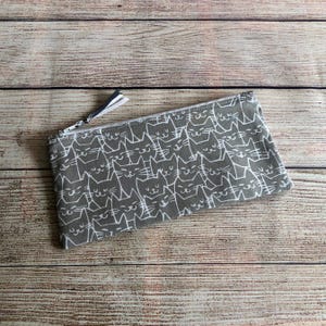 Cat Pencil Case, Gray Kitten Accessory Bag, Cats Reusable Zipper Bag, Kitty Purse Organizer, Wallet Bag, Cat Lover Birthday Gift for her,