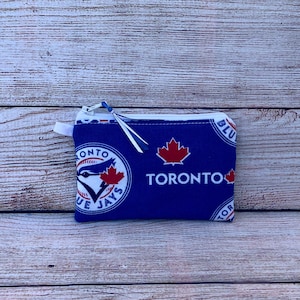 Toronto Blue Jays Baseball Team Handmade Reusable Zipper Coin Credit Card Wallet, Earbud Storage, Gift for Friend, Small Organizer Bag