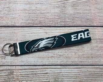 Philadelphia Eagles NFL Football Team Keychain, Key Ring Wristlet Strap, Handmade Fabric Wrist Key Fob Lanyard, Football Fan Birthday Gift