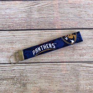 NHL Florida Panthers Team Keychain, Key Ring Wristlet Strap, Handmade Fabric Wrist Key Fob, Lanyard, Birthday Gift for Hockey Lover,