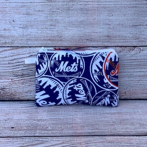 MLB New York Mets Baseball Team Reusable Zipper Coin Credit Card Wallet, Earbud Storage, Birthday Gift for Friend, Small Organizer Bag Pouch